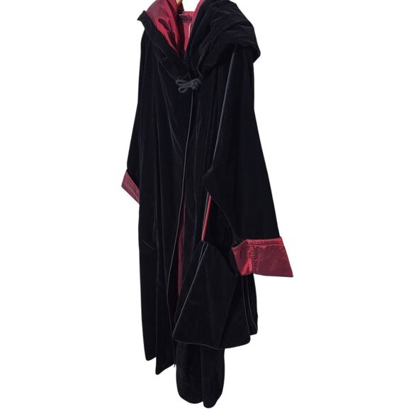 Vtg Plus Size Set 1X Reversible Velvet Coat Hooded Black Red Matching Purse - Picture 5 of 14